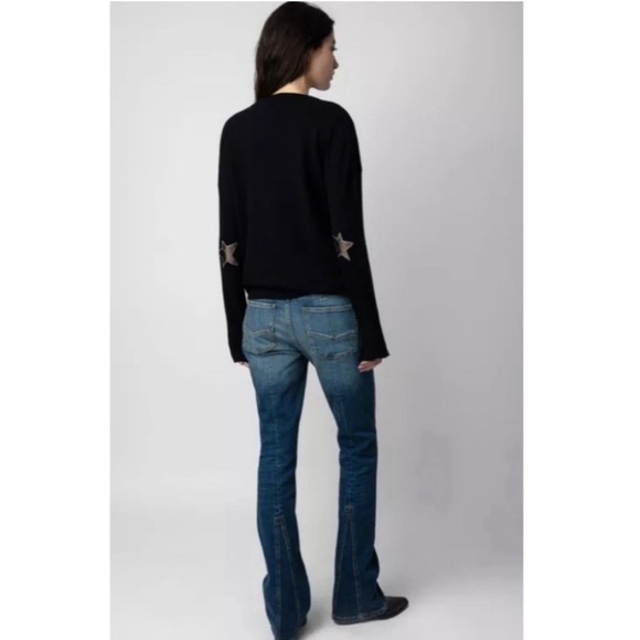 Zadig & Voltaire Cece Star Patch Cashmere Sweater in Black. - Picture 1 of 11